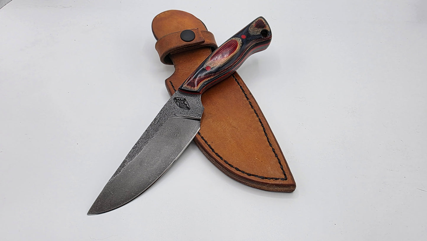 Hand-Forged Custom Outdoorsman Knife with Handmade Leather Sheath